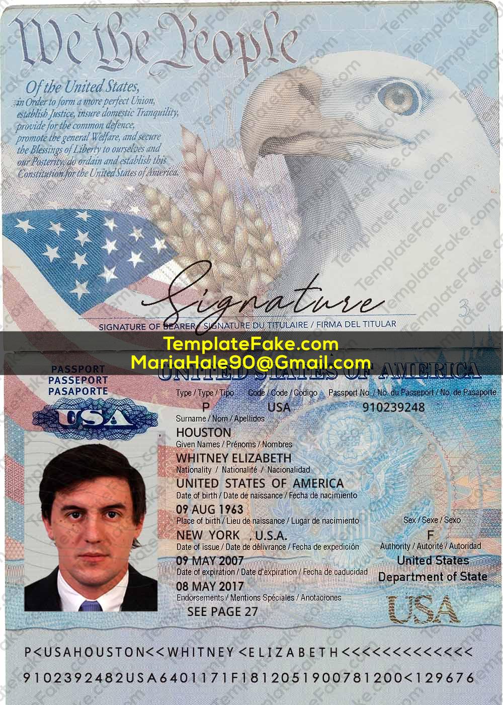 Fake USA Passport Template psd