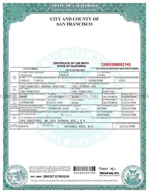 California Birth Certificate Template