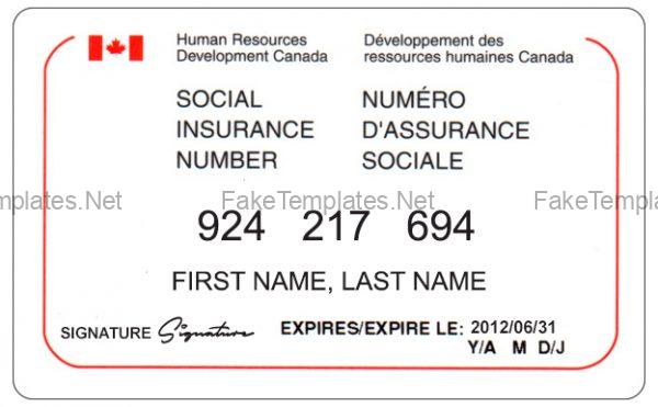 Social Insurance Number Template