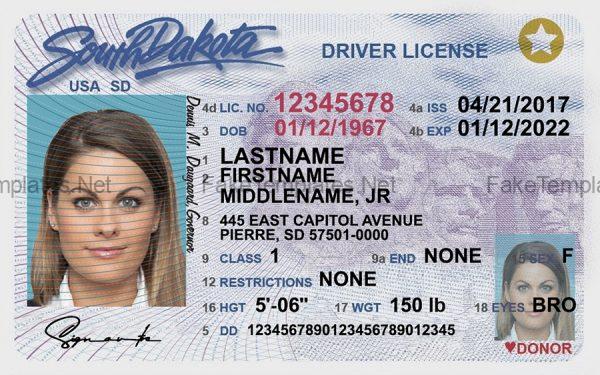 South Dakota Driver License Template Front