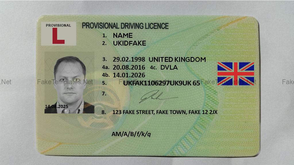 UK Provisional Driver License Template PSD [Fake DL ID] 2023